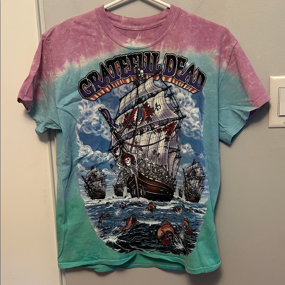 Grateful Dead Tie-Dye Pirate Ship Tee - Pink Blue Green